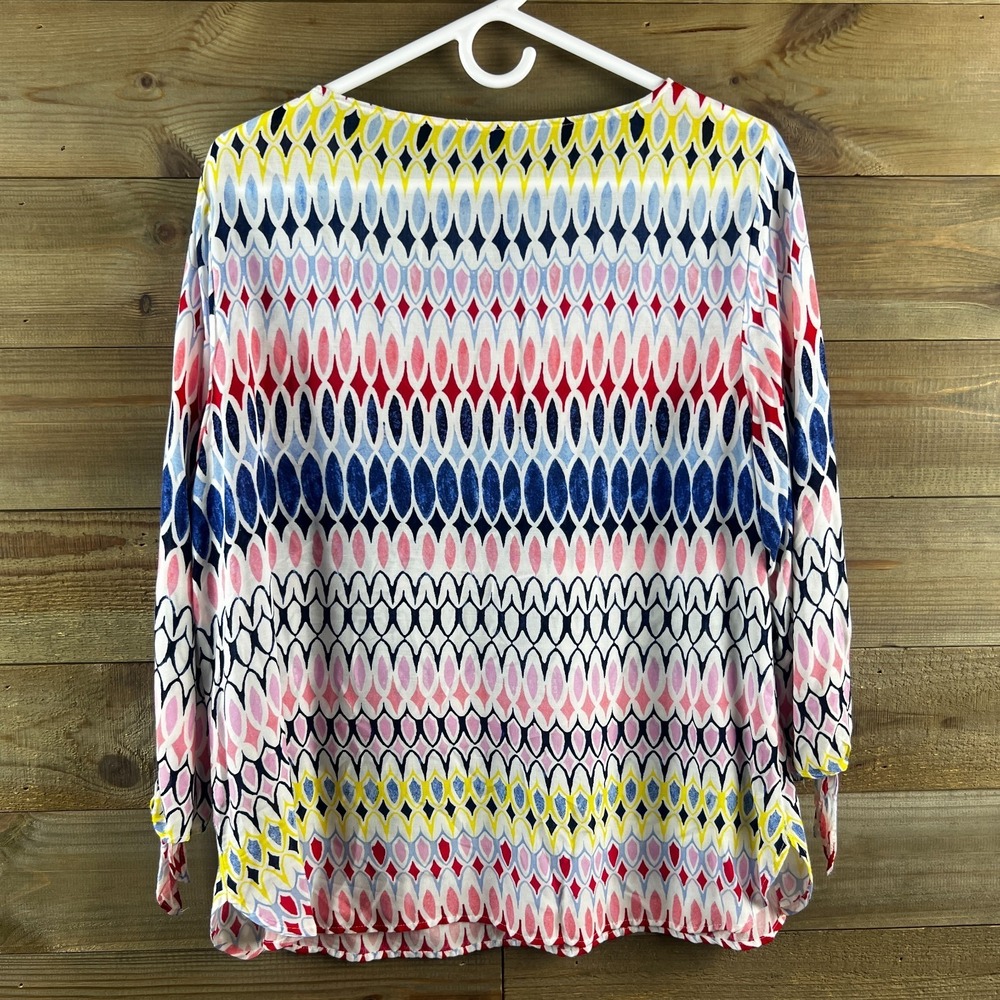 Talbots Womns Shirt 3/4 Sleeve Geometric Striped Colorful Blouse Size PL - Picture 6 of 8